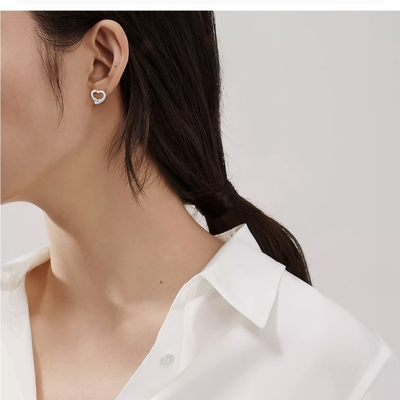 TIFFANY PERETTI HEART NECKLACE EARRINGS SET SILVER WITH PINK STONE MADE SPAIN - Picture 7 of 12